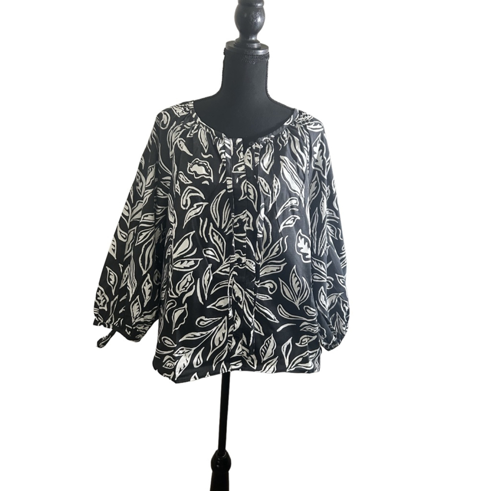 G by Giuliana Women’s Chic Leaf Print Balloon Sleeve Peasant Top